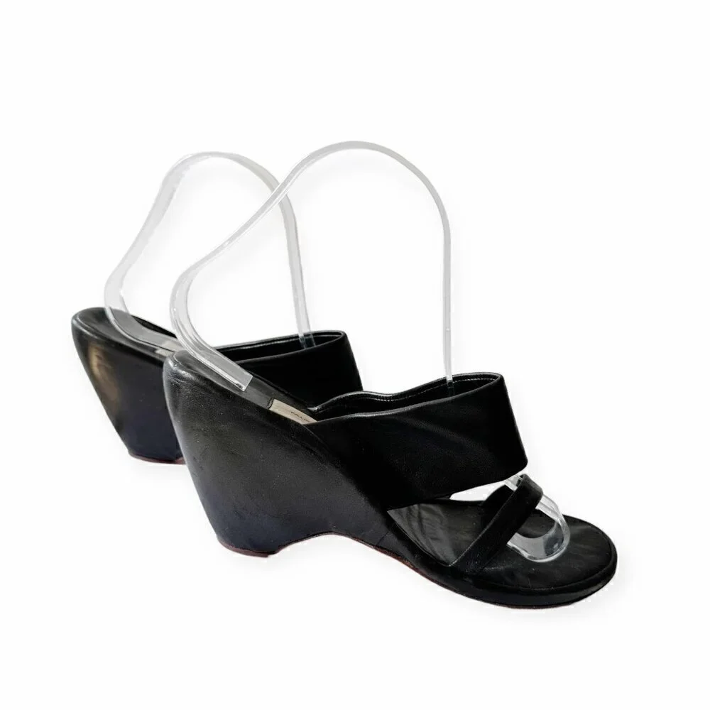 Vintage Y2K Faust Santini Black Wedge‎ Slide Sandals, Size 40EU